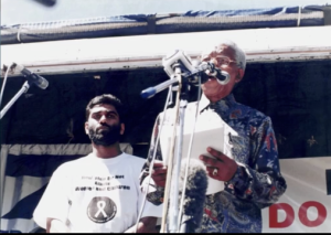 KumiNaidoo together with Nelson Mandela at the end of Aparthed