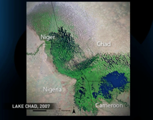 Lake Chad in 2007 shrunk to the size of a pond