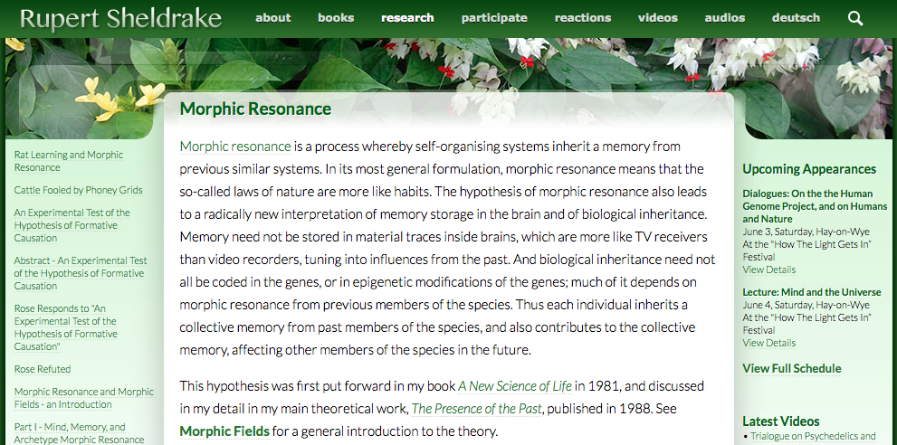 Rupert Sheldrake, Morphic Resonance, self-organizing systems, inherit memory