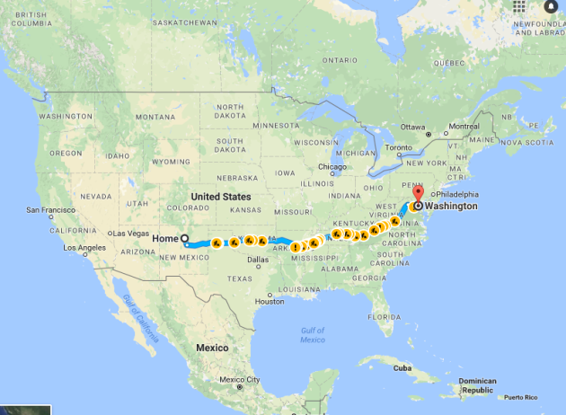 google directions Santa fe, NM to Washington D.C. People's Climate March. April 29th, 2017