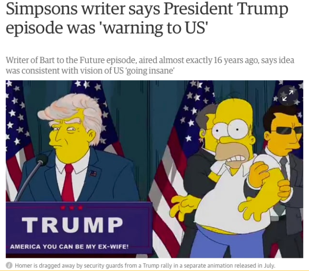 Simpsons 2000 episode President Trump warning the Guardian