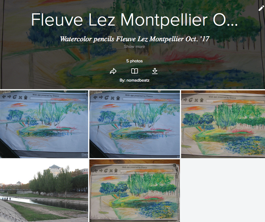 Fleuve Lez - Lez River, Montpellier, Watercolor pastel pencils