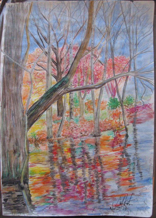 Trees Reflected in Water, Faber Castell  watercolor pencils